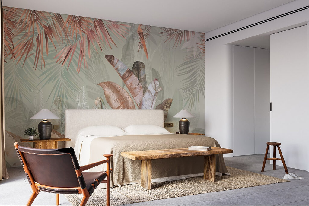 Tropical foliage in soft pastel hues