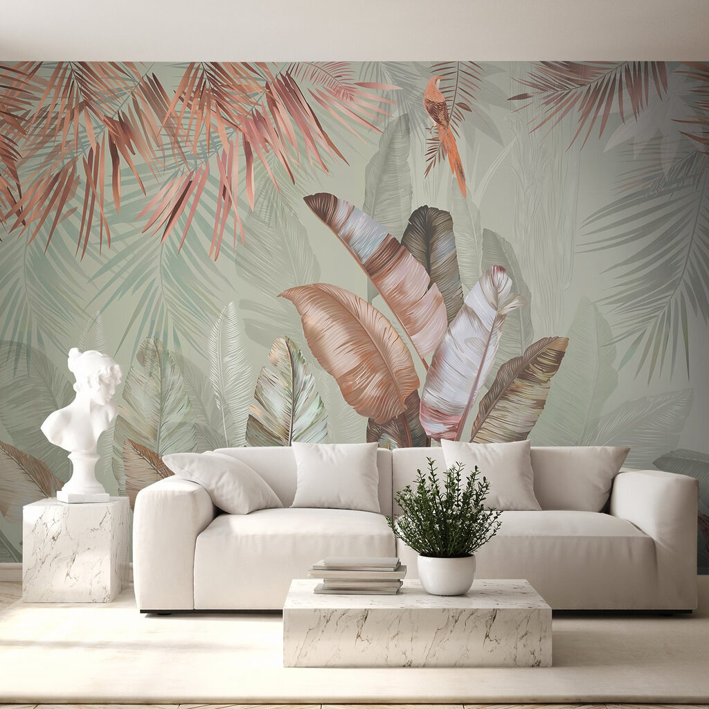 Tropical foliage in soft pastel hues