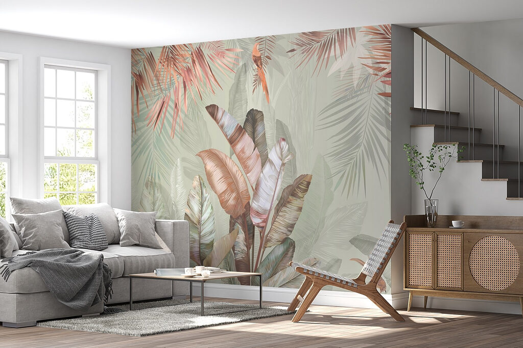 Tropical foliage in soft pastel hues