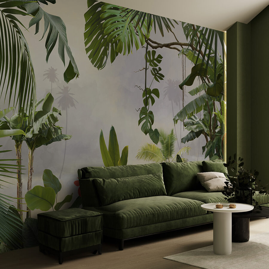 Grupo de plantas com árvores e flores