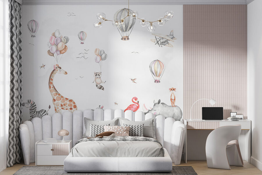 Papel de parede Mural de parede com animais e balões de ar quente - Image 3