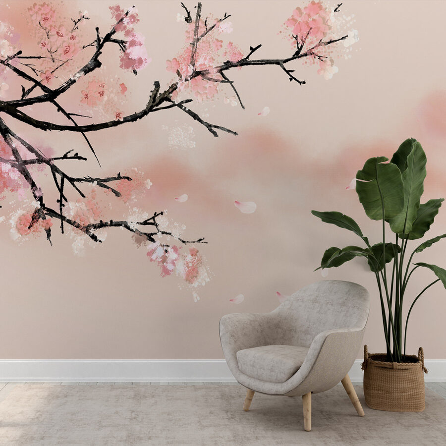 Ramo de árvore com flores cor-de-rosa