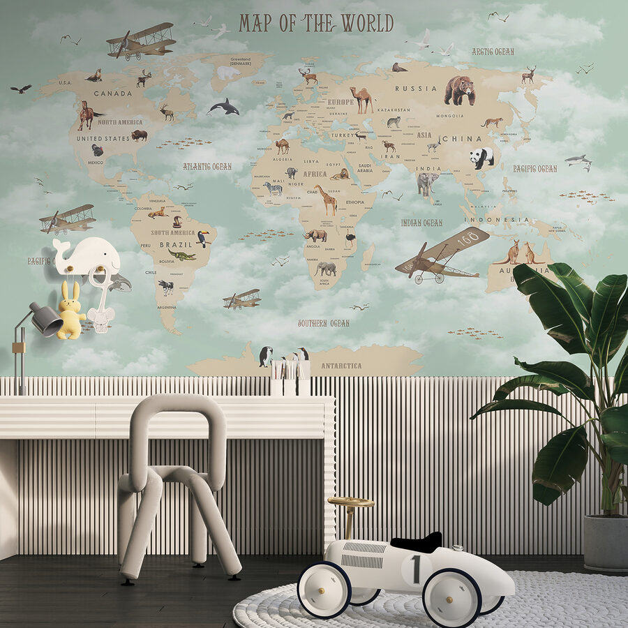 Mapa do mundo com animais