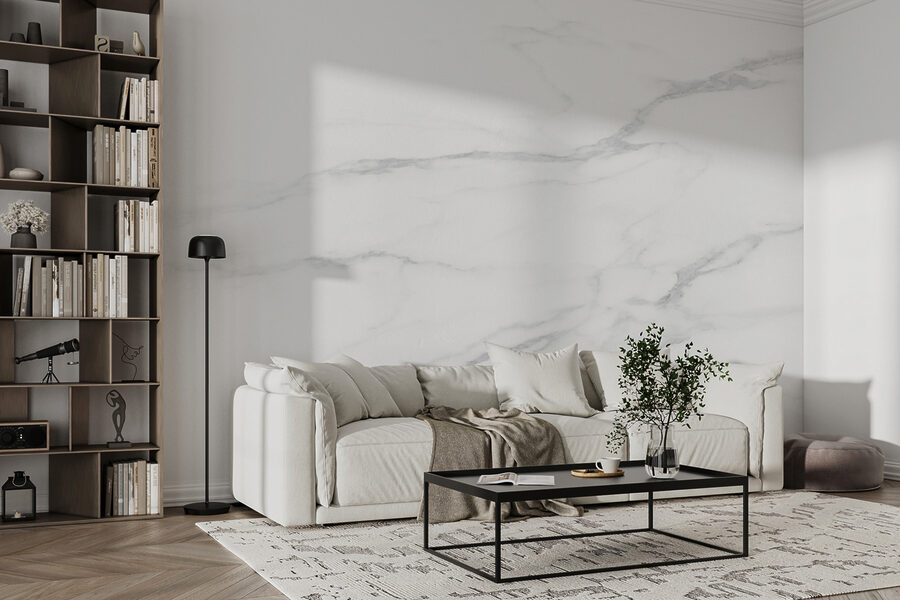 Superfície de mármore branco com veios pretos