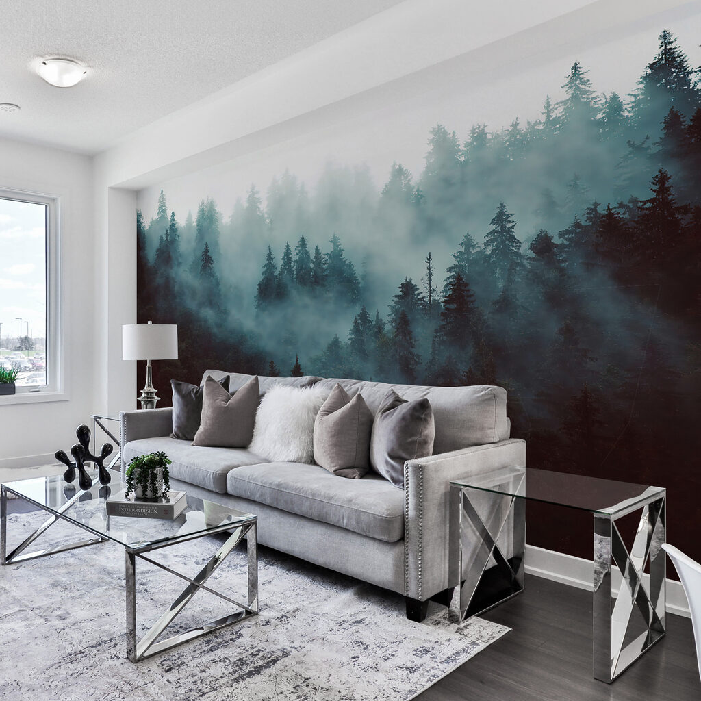 Foggy forest with trees Foggy forest with trees