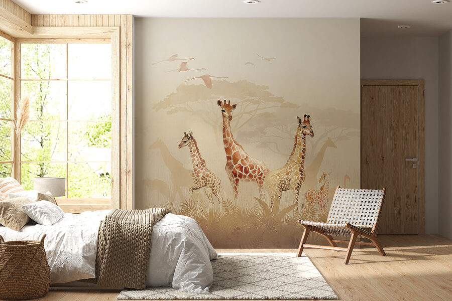 Grupo de girafas num campo