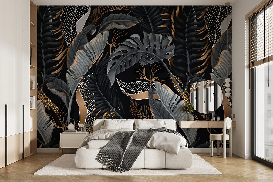 Folhagem tropical exuberante com toques de brilho.