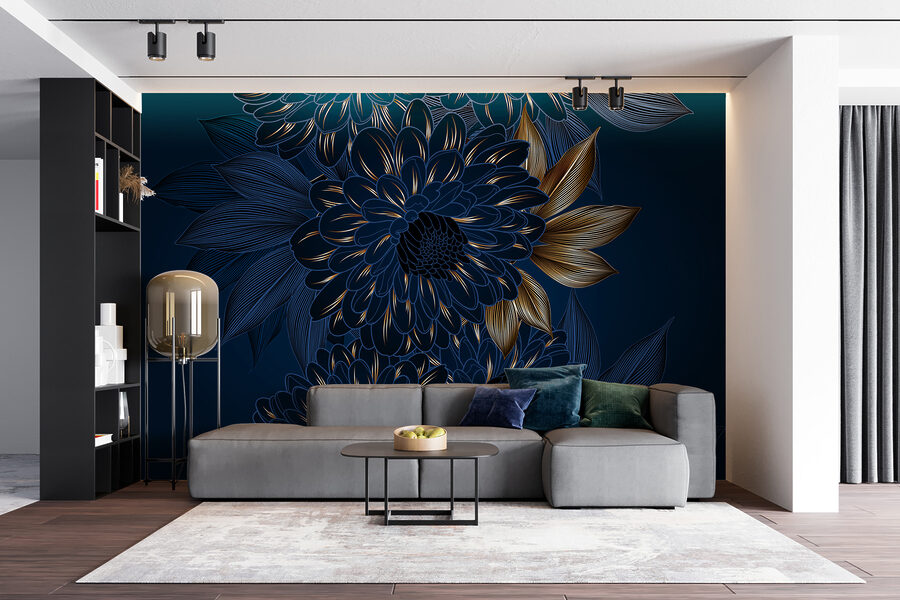 Desenho floral elegante sobre fundo escuro.