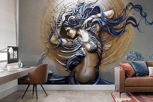 Pintura de uma mulher com cabelo comprido Pintura de uma mulher com cabelo comprido