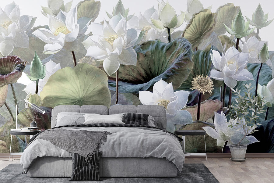 Grupo de flores brancas e folhas verdes