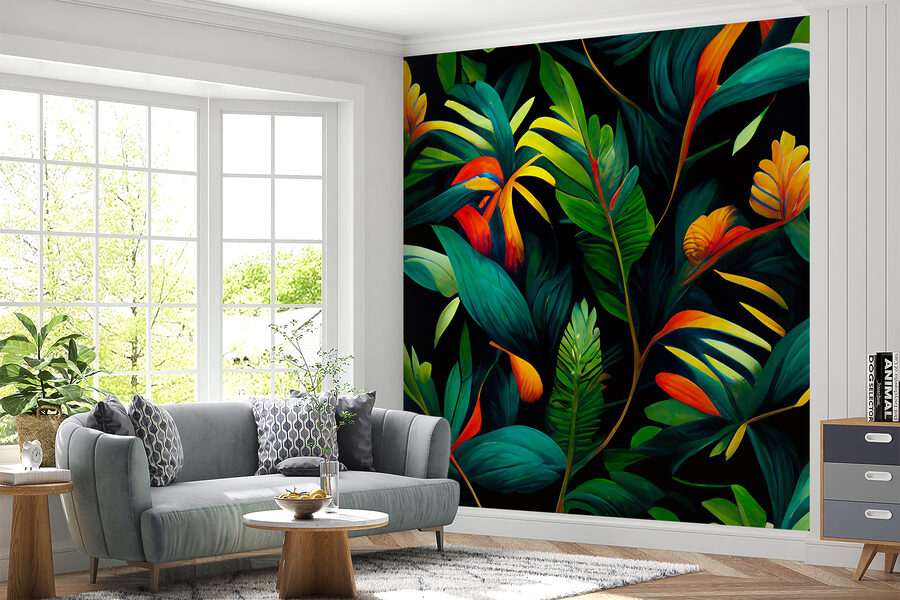 Folhas coloridas sobre um fundo preto