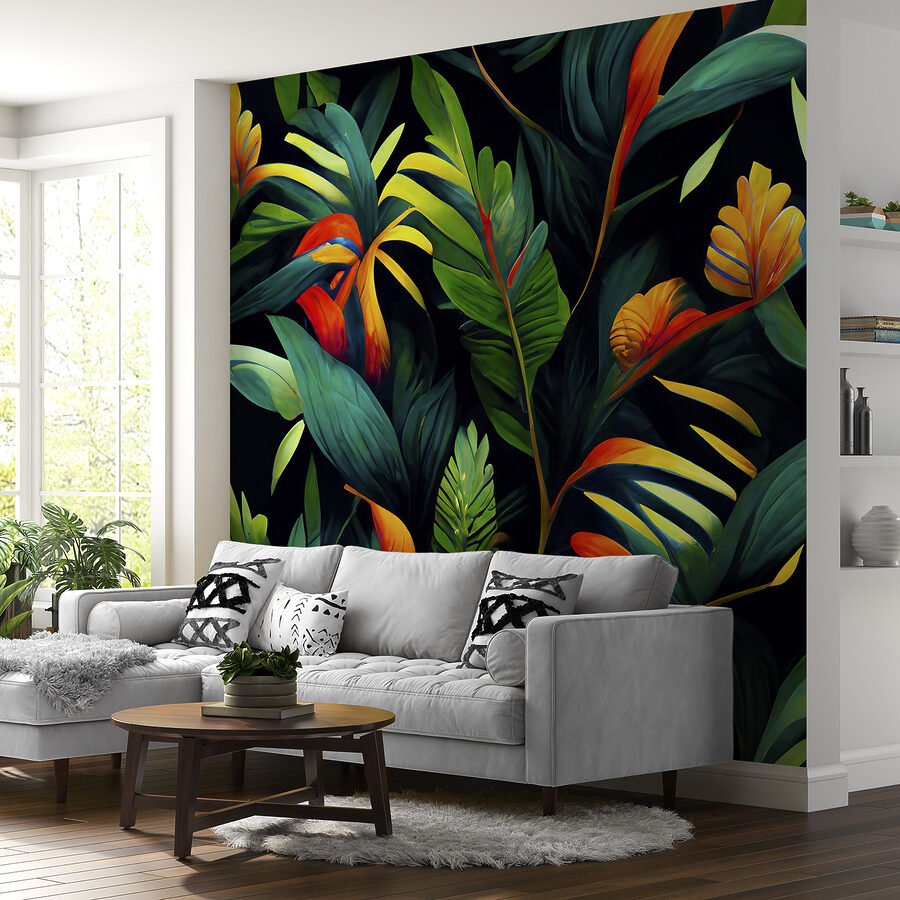 Folhas coloridas sobre um fundo preto