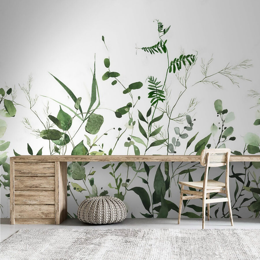 Vegetação luxuriante sobre um fundo branco.