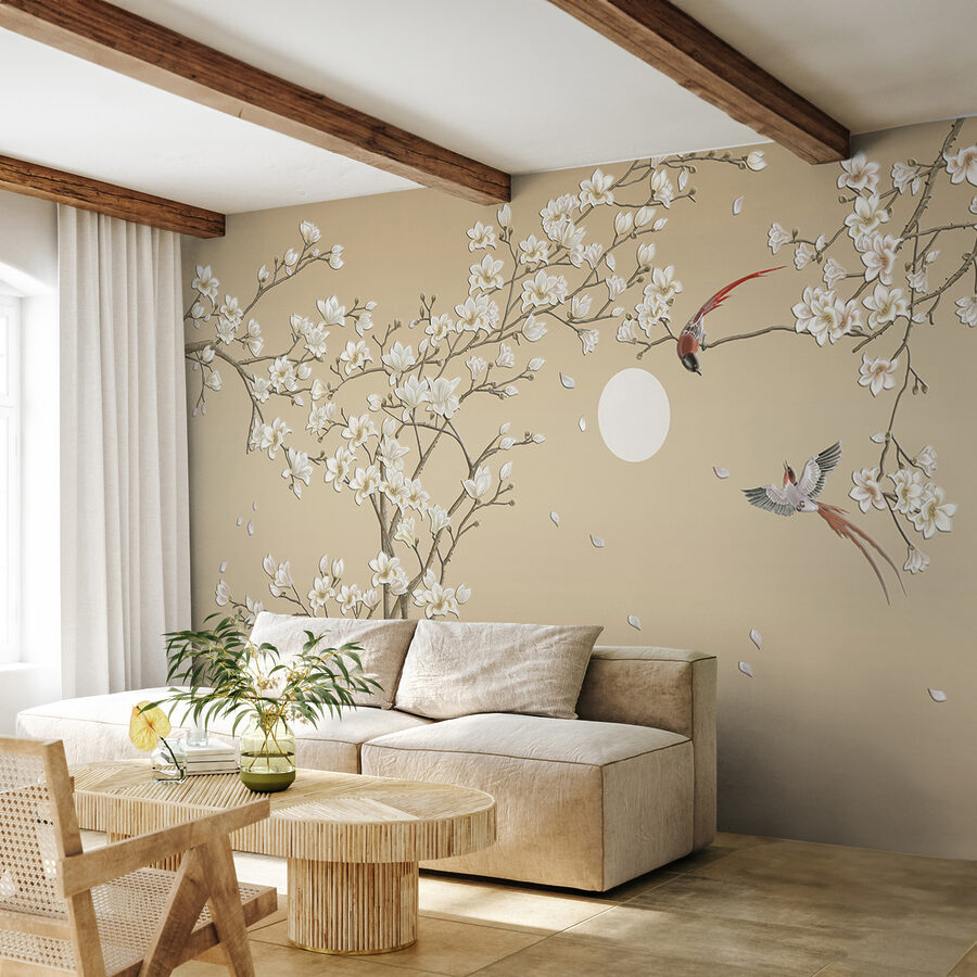 Papel de parede Árvore com flores brancas e pássaros - Image 5