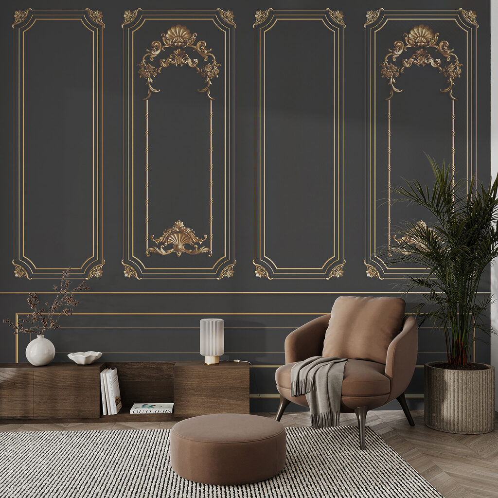 Elegant black panels with ornate accents