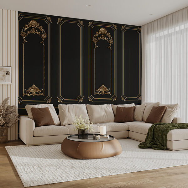 Painéis pretos elegantes com detalhes ornamentados. Painéis pretos elegantes com detalhes ornamentados.