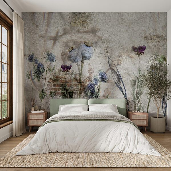 Muro com flores e um muro de tijolo Muro com flores e um muro de tijolo