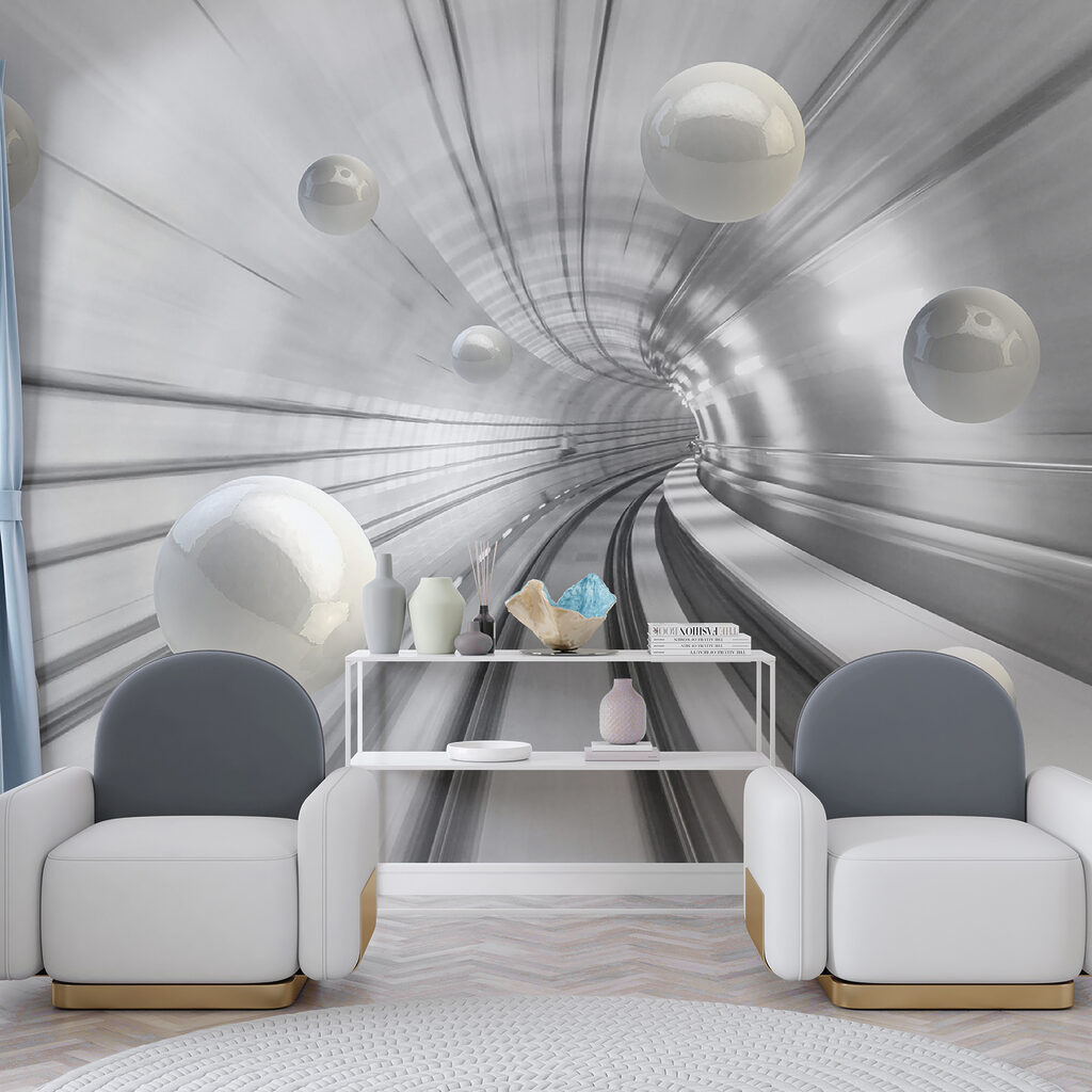 White balls in a tunnel White balls in a tunnel