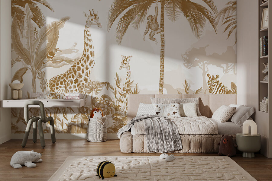 Papel de parede com girafas e zebras