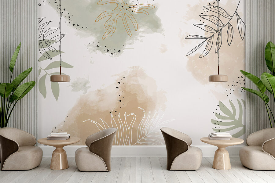 Folhas abstractas com tons suaves de aguarela.