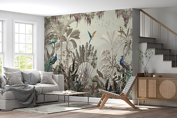 Papel de parede com pássaros e plantas Papel de parede com pássaros e plantas