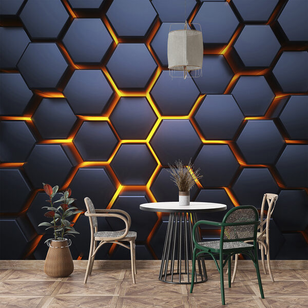 Hexágonos pretos com luzes cor de laranja Hexágonos pretos com luzes cor de laranja