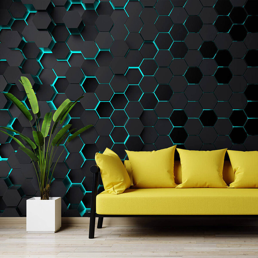 Hexágonos pretos com luzes azuis Hexágonos pretos com luzes azuis