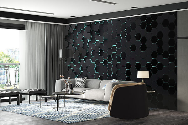 Hexágonos pretos com luzes azuis Hexágonos pretos com luzes azuis