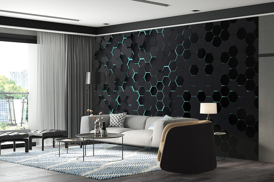 Hexágonos pretos com luzes azuis Hexágonos pretos com luzes azuis