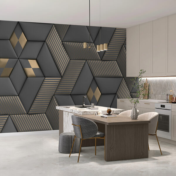 Elegância geométrica em cinzento e latão. Elegância geométrica em cinzento e latão.