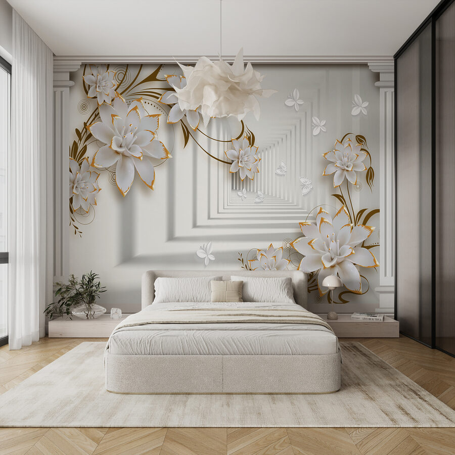 Papel de parede Moldura floral elegante com perfis de manteiga. - Image 3