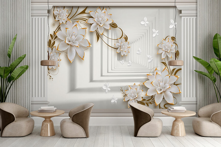 Papel de parede Moldura floral elegante com perfis de manteiga. - Image 4