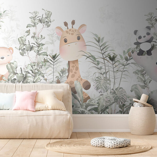 Girafa e panda numa floresta Girafa e panda numa floresta