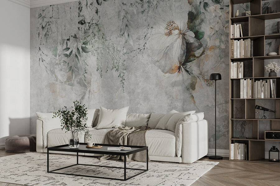 Pintura de flores e folhas