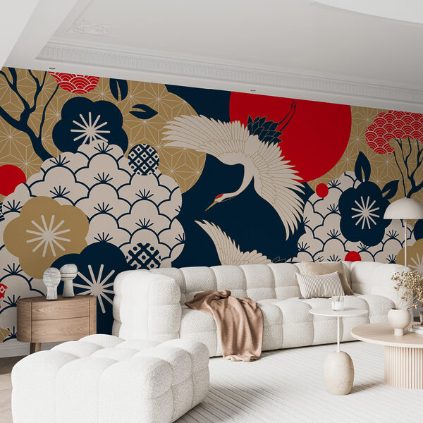 Art of cranes flying in the sky