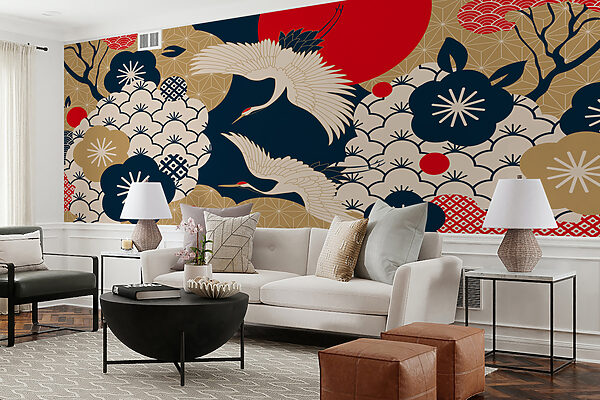 Art of cranes flying in the sky