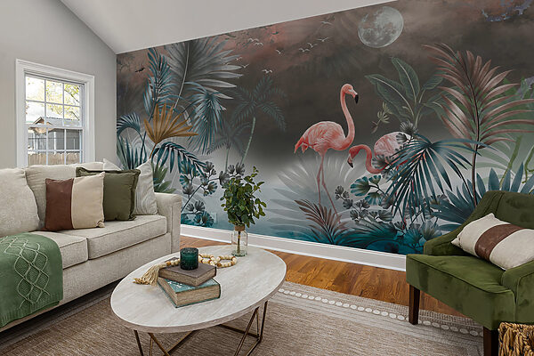 Pintura de flamingos e plantas Pintura de flamingos e plantas
