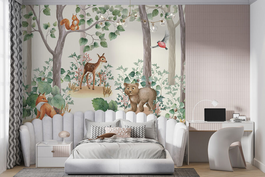 Papel de parede com animais na floresta