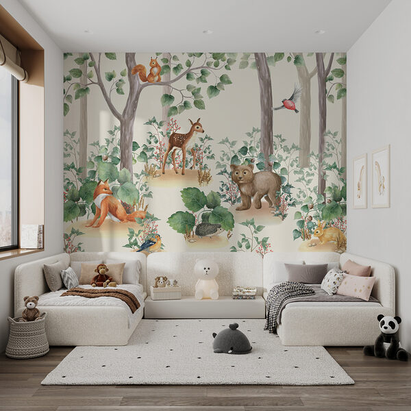 Papel de parede com animais na floresta Papel de parede com animais na floresta