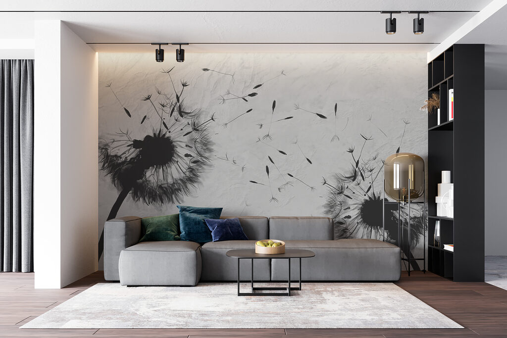 Black and white image of dandelions