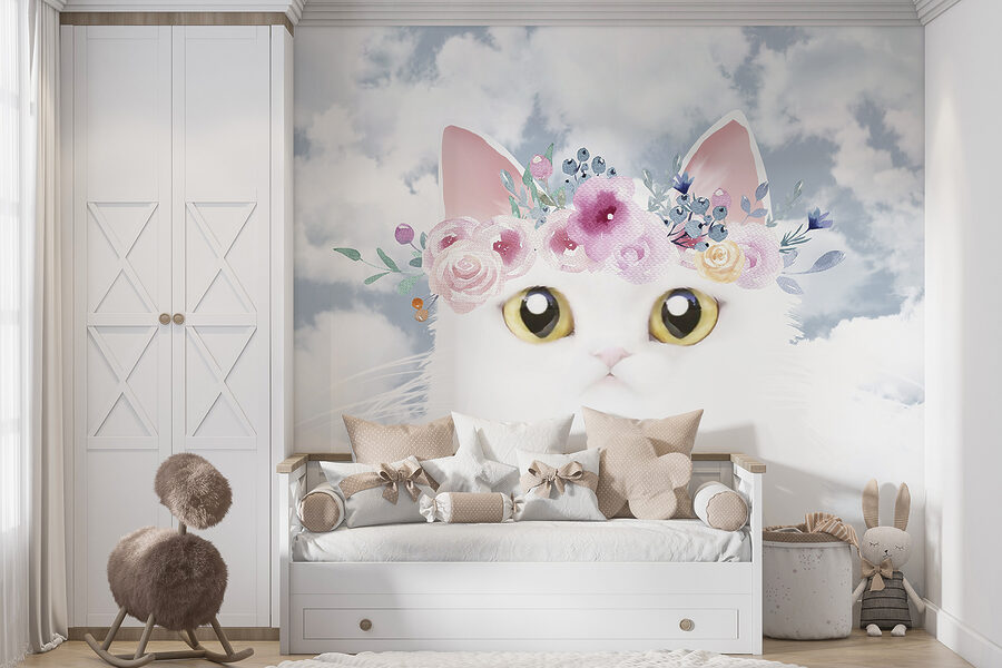 Gato com flores na cabeça Gato com flores na cabeça