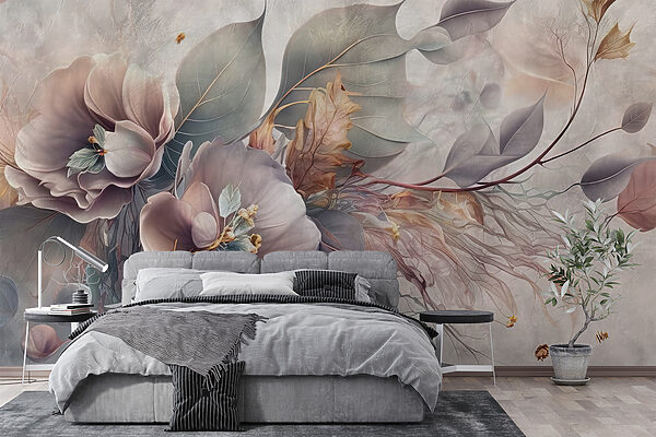 Pintura de flores e folhas Pintura de flores e folhas