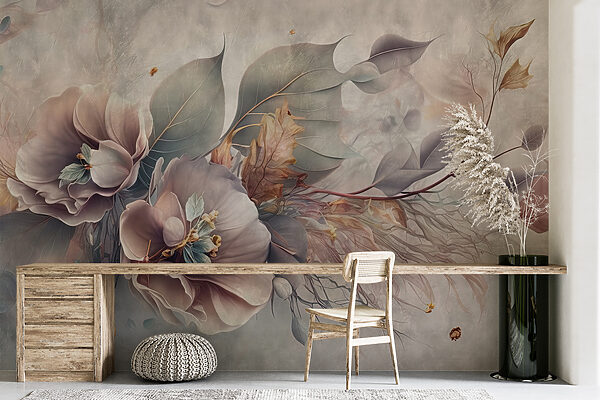 Pintura de flores e folhas Pintura de flores e folhas
