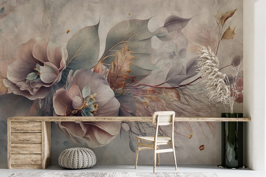 Pintura de flores e folhas