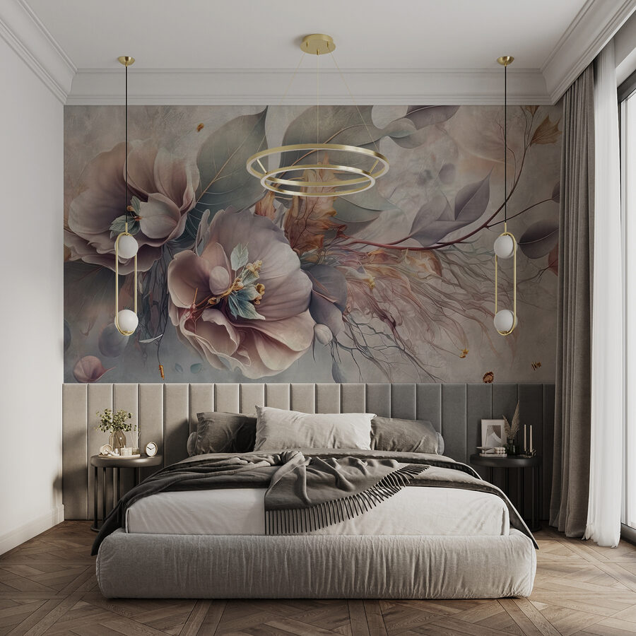 Pintura de flores e folhas