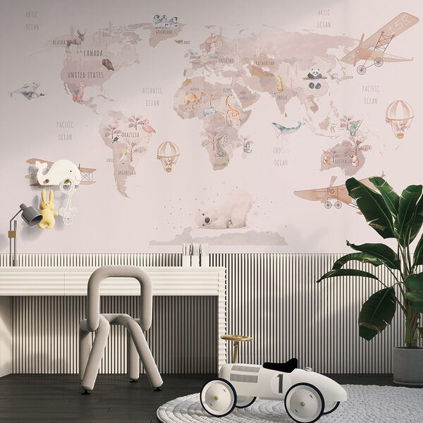 Mapa do mundo com aviões e ursos polares Mapa do mundo com aviões e ursos polares