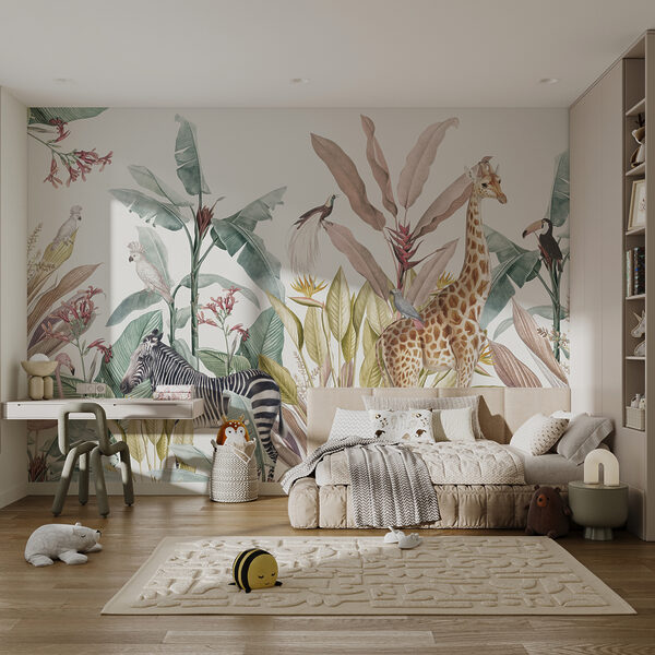 Papel de parede com zebras e pássaros Papel de parede com zebras e pássaros