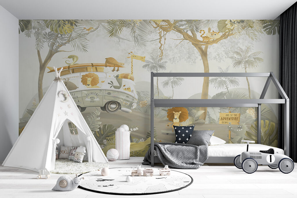 Wallpaper with animals and trees