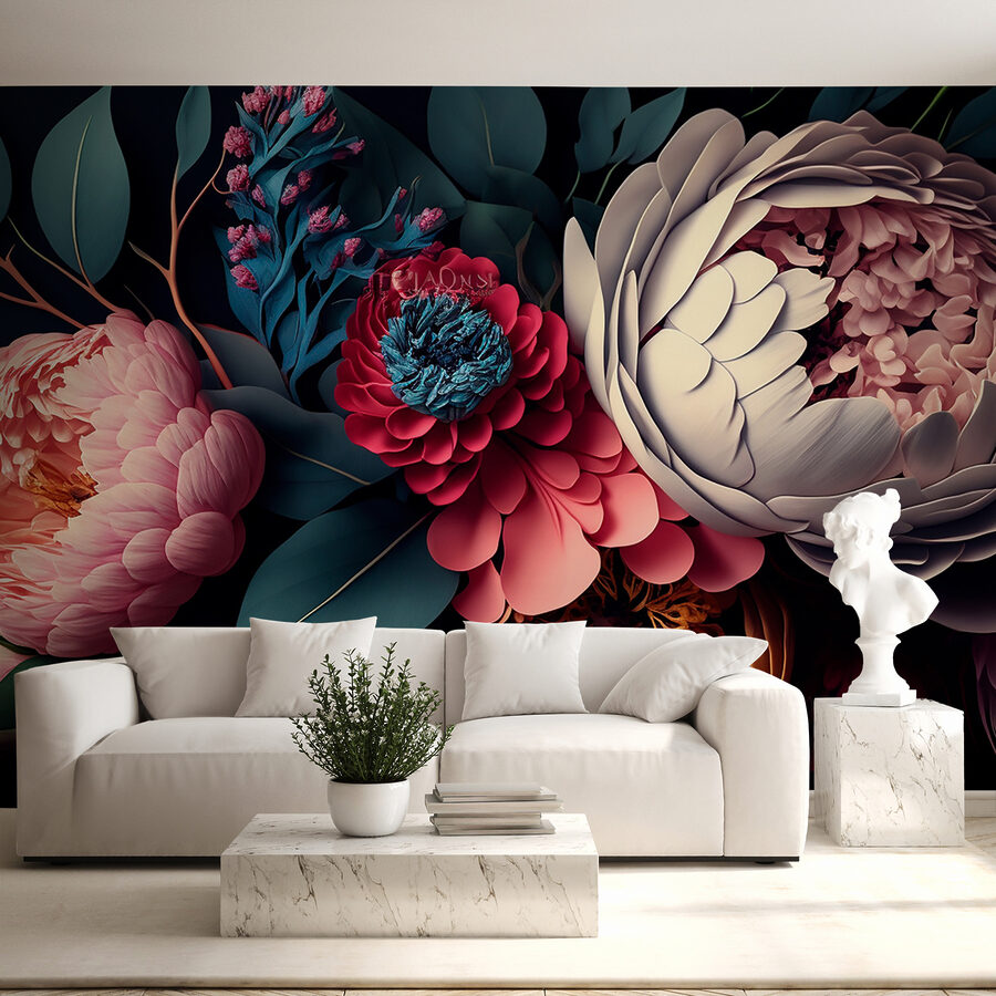Grupo de flores com folhas