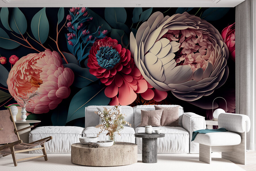 Grupo de flores com folhas